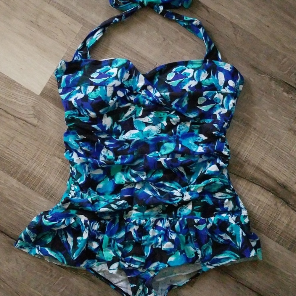 Aqua floral one piece swim